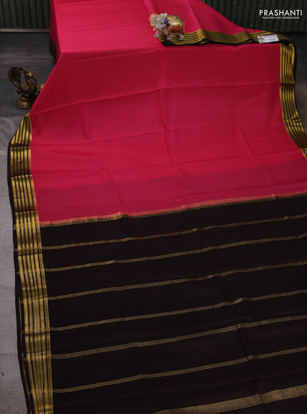 Pure mysore silk saree peach pink and coffee brown with plain body and zari woven border