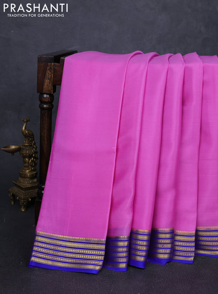 Pure mysore silk saree lotus pink and blue with plain body and zari woven border