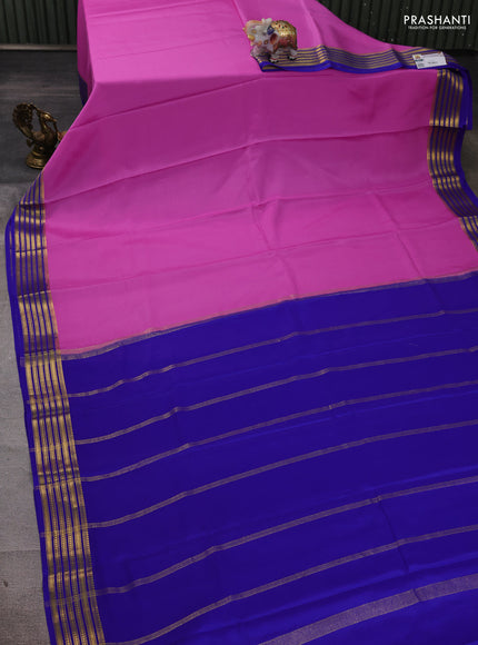 Pure mysore silk saree lotus pink and blue with plain body and zari woven border