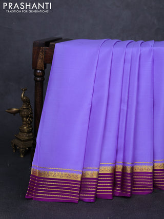 Pure mysore silk saree lavender and purple with plain body and zari woven border