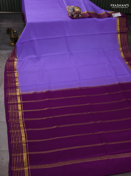 Pure mysore silk saree lavender and purple with plain body and zari woven border