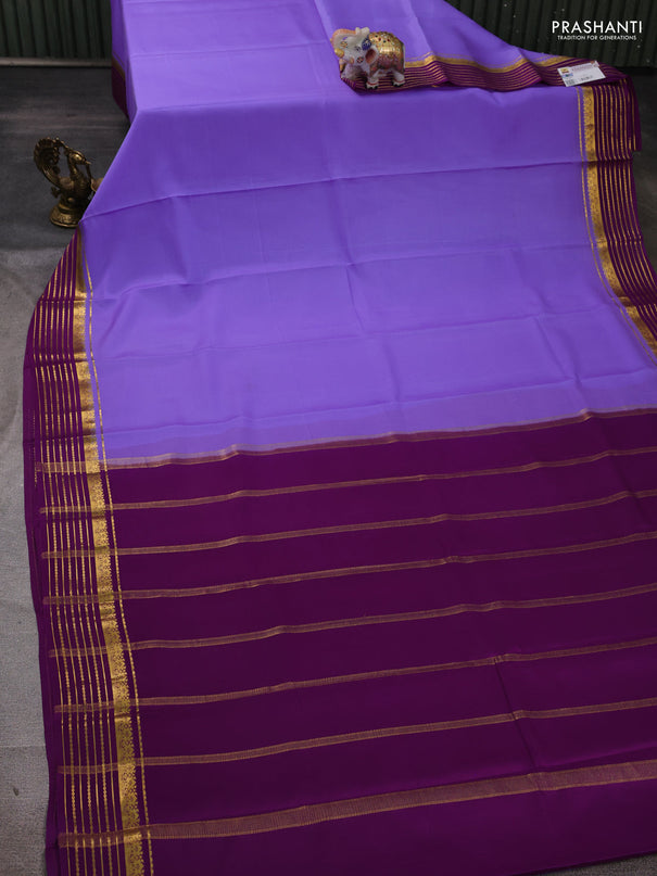 Pure mysore silk saree lavender and purple with plain body and zari woven border