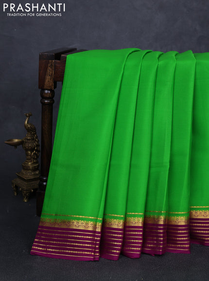 Pure mysore silk saree light green and wine shade with plain body and zari woven border