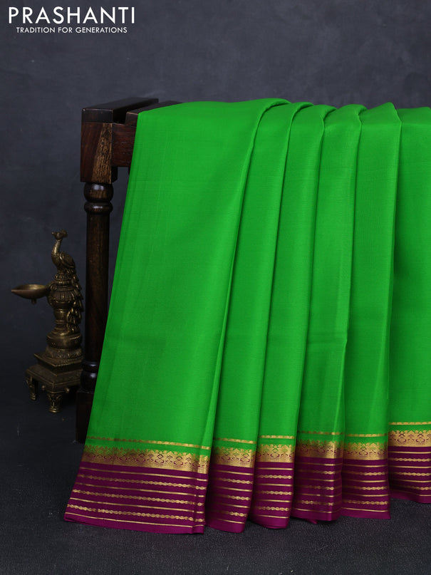 Pure mysore silk saree light green and wine shade with plain body and zari woven border