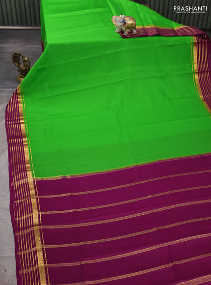 Pure mysore silk saree light green and wine shade with plain body and zari woven border