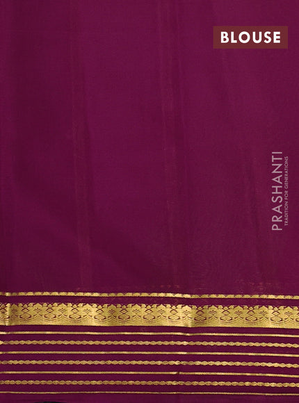 Pure mysore silk saree light green and wine shade with plain body and zari woven border