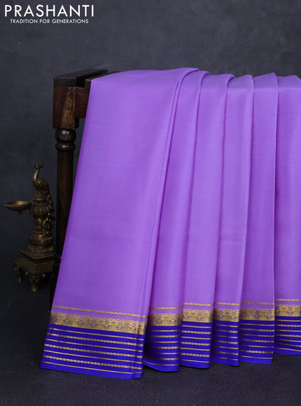 Pure mysore silk saree lavender and royal blue with plain body and zari woven border