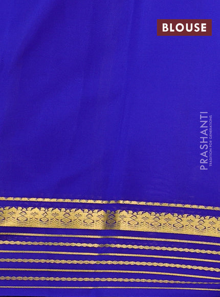 Pure mysore silk saree lavender and royal blue with plain body and zari woven border