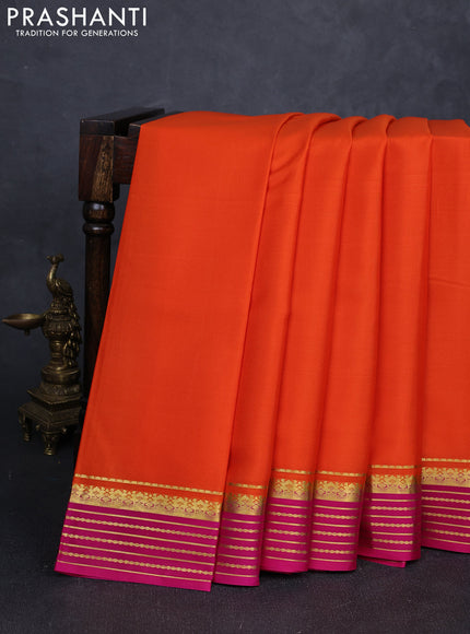 Pure mysore silk saree orange and pink with plain body and zari woven border