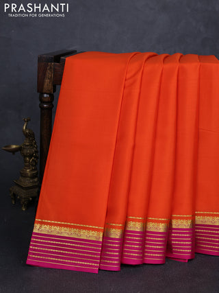 Pure mysore silk saree orange and pink with plain body and zari woven border