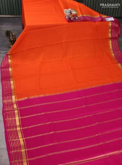 Pure mysore silk saree orange and pink with plain body and zari woven border