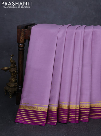Pure mysore silk saree pastel purple and purple with plain body and zari woven border
