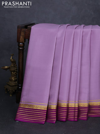 Pure mysore silk saree pastel purple and purple with plain body and zari woven border