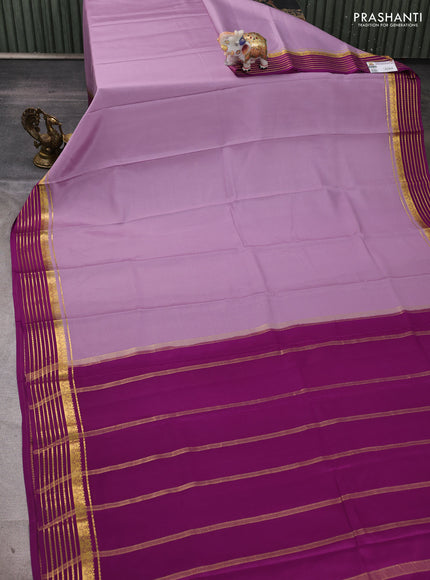 Pure mysore silk saree pastel purple and purple with plain body and zari woven border