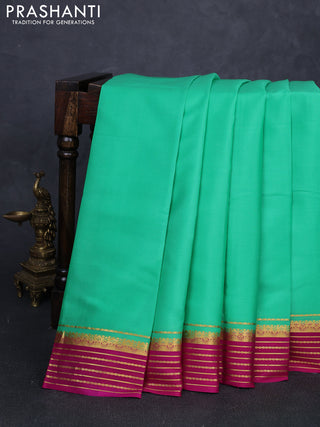 Pure mysore silk saree teal green and pink with plain body and zari woven border