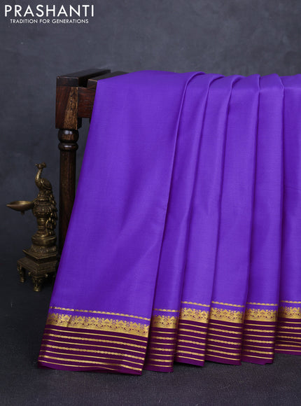 Pure mysore silk saree lavender and purple with plain body and zari woven border