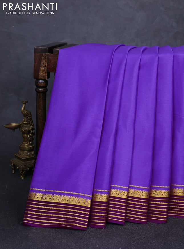 Pure mysore silk saree lavender and purple with plain body and zari woven border