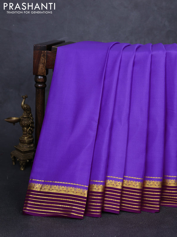 Pure mysore silk saree lavender and purple with plain body and zari woven border