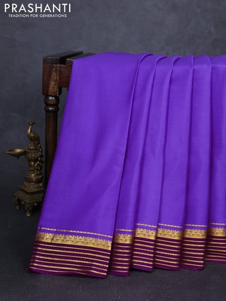 Pure mysore silk saree lavender and purple with plain body and zari woven border