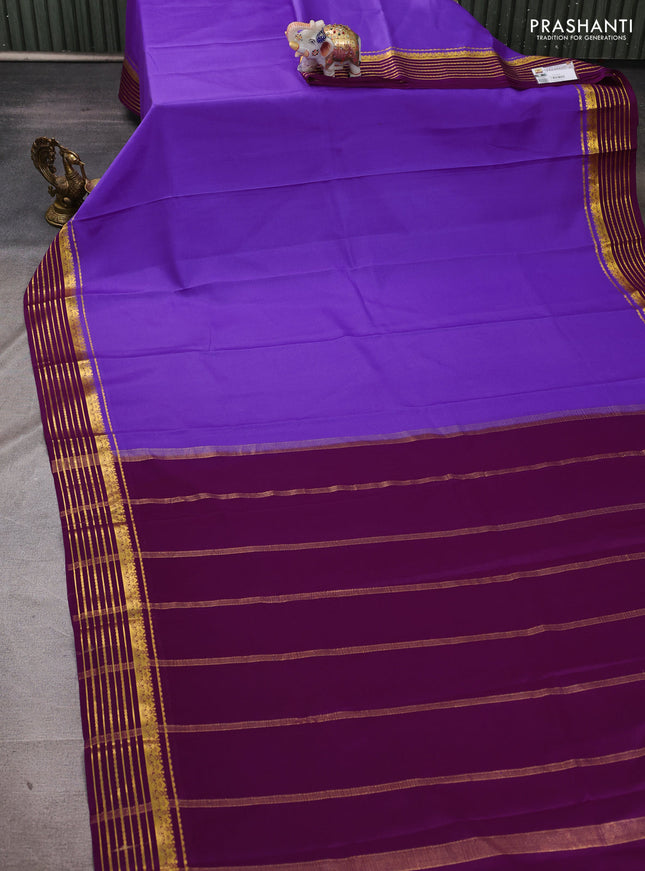 Pure mysore silk saree lavender and purple with plain body and zari woven border