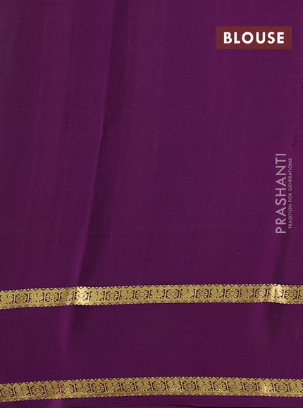Pure mysore silk saree pista green and purple with allover zari checked pattern and rettapet zari woven border