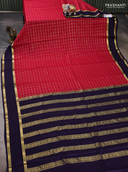 Pure mysore silk saree pink and violet with allover zari checked pattern and rettapet zari woven border
