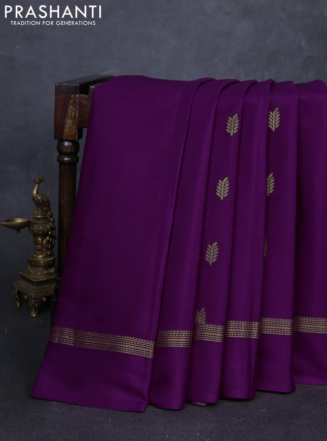 Pure mysore silk saree magenta pink with zari woven buttas and zari woven simple border
