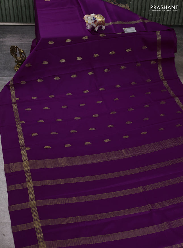 Pure mysore silk saree magenta pink with zari woven buttas and zari woven simple border