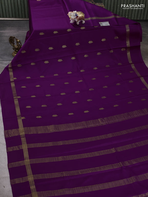Pure mysore silk saree magenta pink with zari woven buttas and zari woven simple border