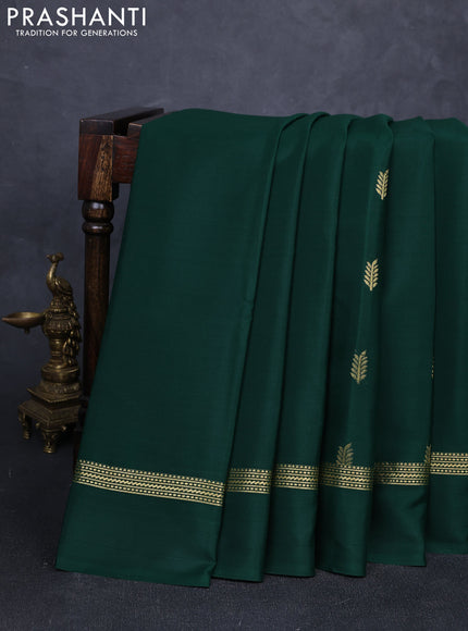 Pure mysore silk saree bottle green with zari woven buttas and zari woven simple border