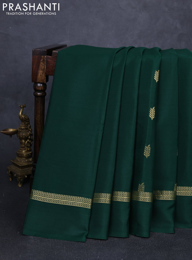 Pure mysore silk saree bottle green with zari woven buttas and zari woven simple border