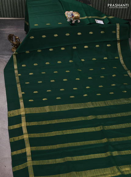 Pure mysore silk saree bottle green with zari woven buttas and zari woven simple border