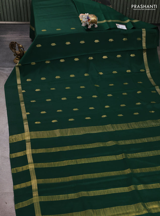 Pure mysore silk saree bottle green with zari woven buttas and zari woven simple border