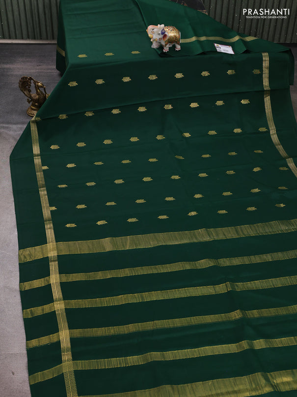 Pure mysore silk saree bottle green with zari woven buttas and zari woven simple border