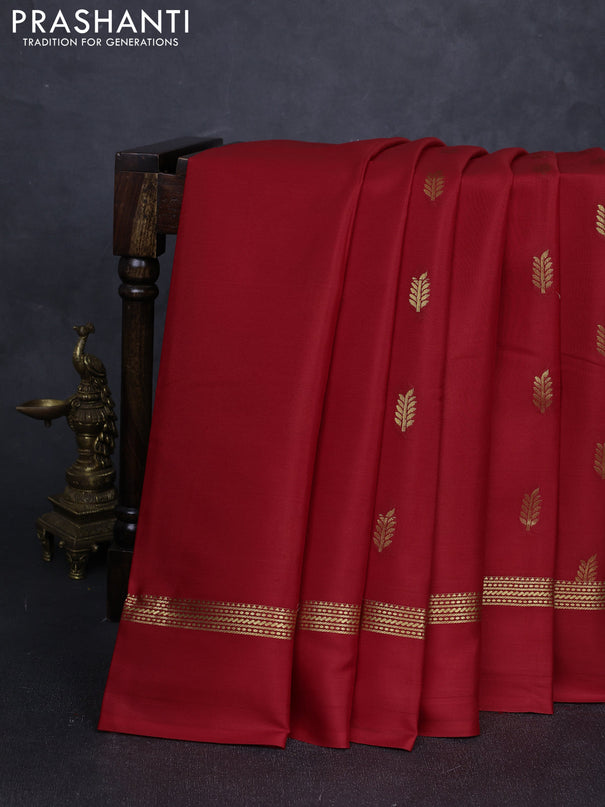 Pure mysore silk saree red with zari woven buttas and zari woven simple border