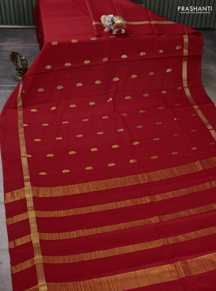 Pure mysore silk saree red with zari woven buttas and zari woven simple border