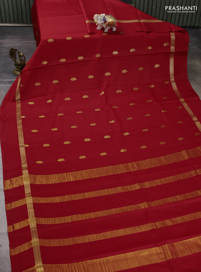 Pure mysore silk saree red with zari woven buttas and zari woven simple border