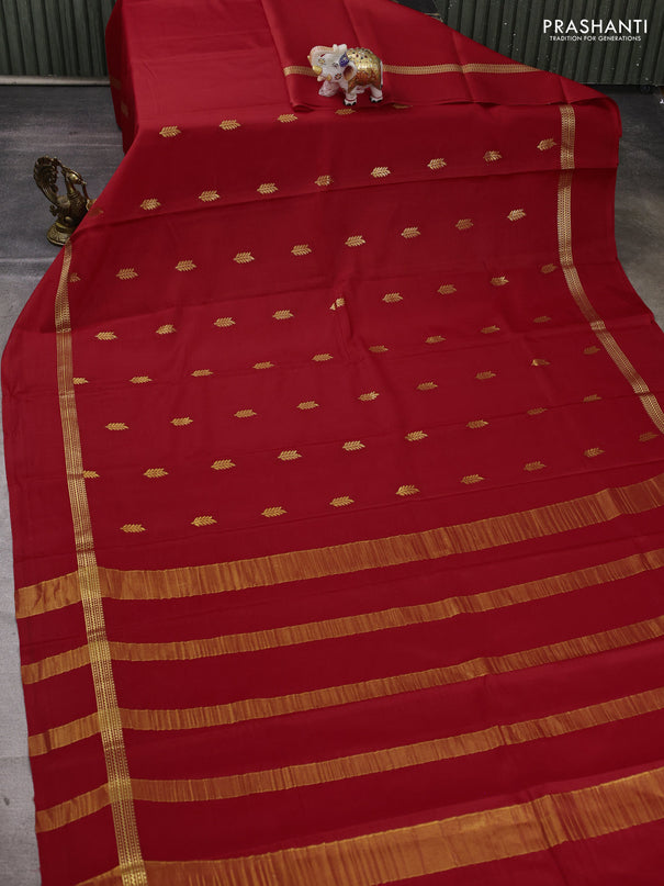 Pure mysore silk saree red with zari woven buttas and zari woven simple border