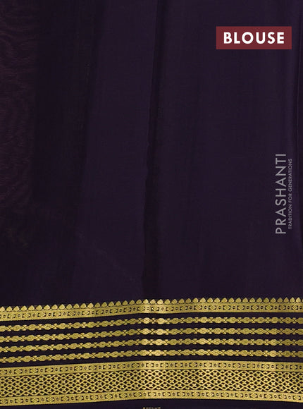 Pure mysore silk saree peach shade and violet with plain body and zari woven border