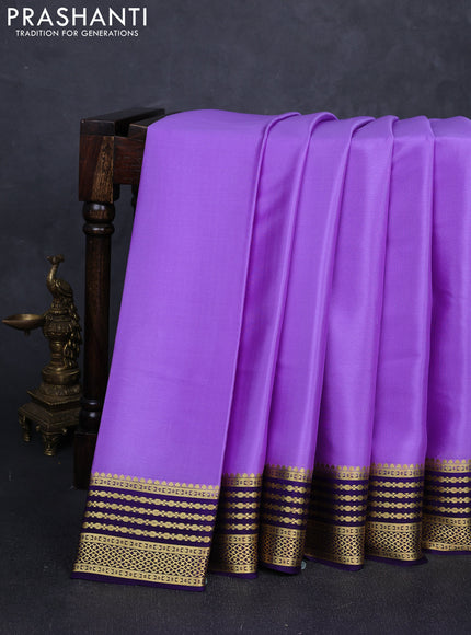 Pure mysore silk saree lavender and violet with plain body and zari woven border