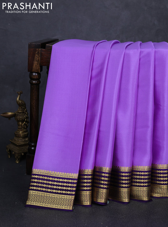 Pure mysore silk saree lavender and violet with plain body and zari woven border