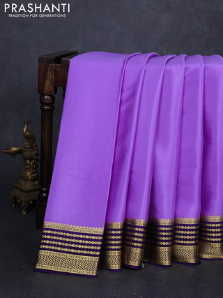 Pure mysore silk saree lavender and violet with plain body and zari woven border