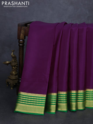 Pure mysore silk saree purple and green with plain body and zari woven border