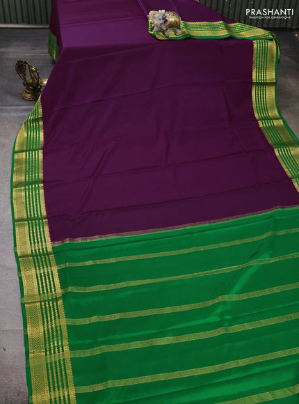 Pure mysore silk saree purple and green with plain body and zari woven border