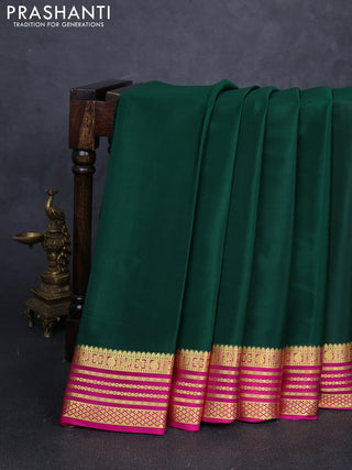 Pure mysore silk saree green and pink with plain body and zari woven border