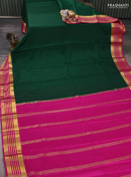 Pure mysore silk saree green and pink with plain body and zari woven border