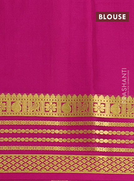 Pure mysore silk saree green and pink with plain body and zari woven border