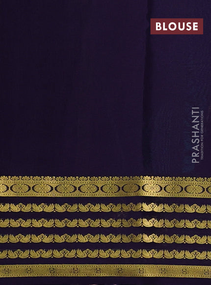 Pure mysore silk saree teal blue and violet with plain body and zari woven border
