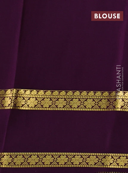 Pure mysore silk saree teal green and purple with allover zari checked pattern and rettapet zari woven border