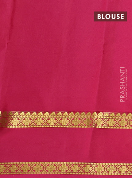 Pure mysore silk saree bottle green and peach pink with allover zari checked pattern and rettapet zari woven border